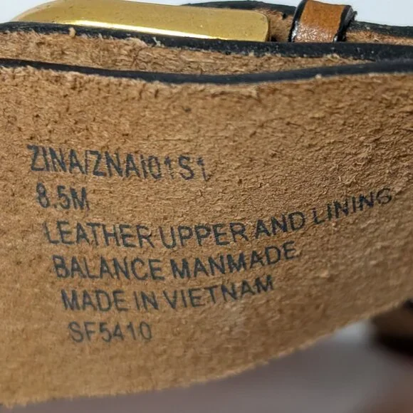 Steve Madden Zina Leather Double Strap and Buckle Sandals in Brown & Gold - Picture 2 of 12